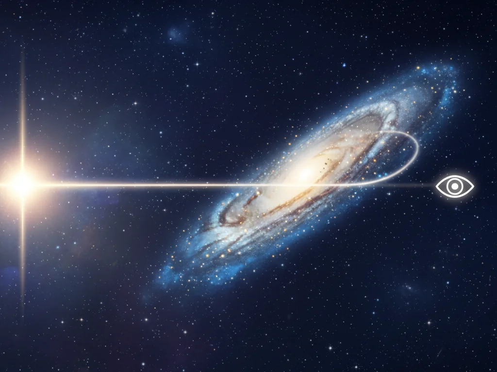 Conceptual illustration of light bending due to gravity